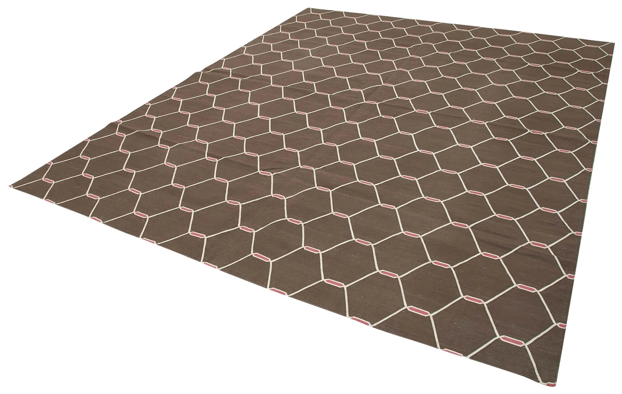 Geometric Duri Kahverengi Geometrik Pamuk Yün El Dokuma Halısı 247x298 Agacan