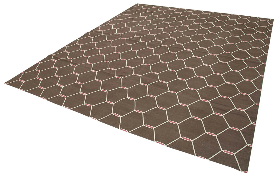 Geometric Duri Kahverengi Geometrik Pamuk Yün El Dokuma Halısı 247x298 Agacan
