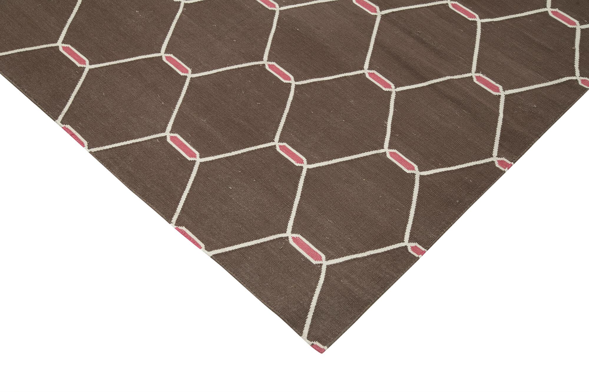 Geometric Duri Kahverengi Geometrik Pamuk Yün El Dokuma Halısı 247x298 Agacan