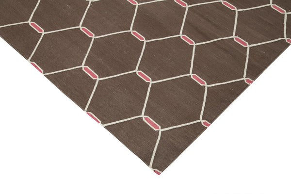 Geometric Duri Kahverengi Geometrik Pamuk Yün El Dokuma Halısı 247x298 Agacan