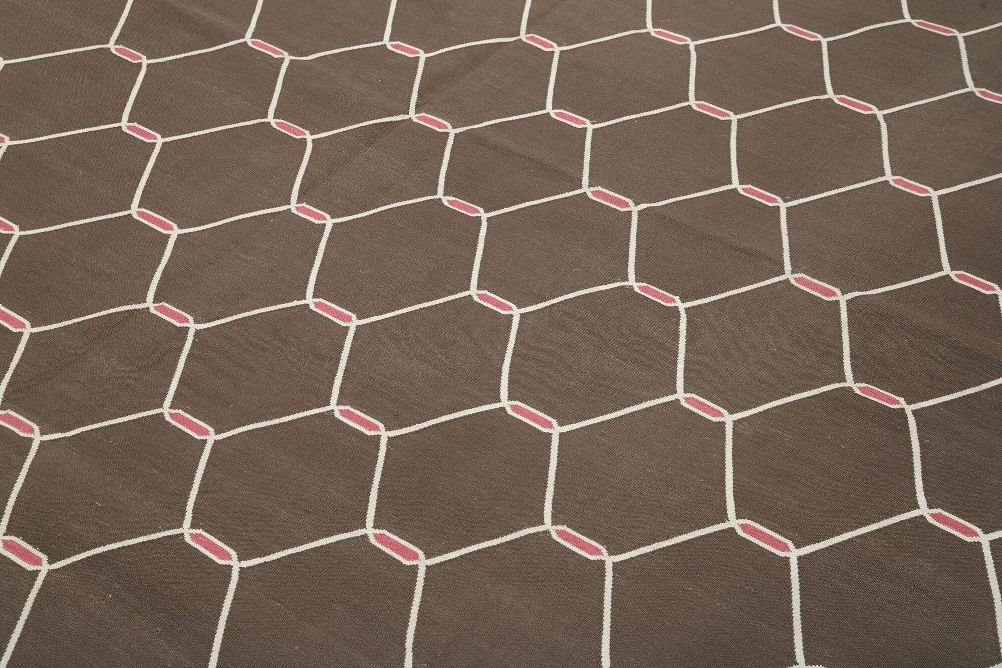 Geometric Duri Kahverengi Geometrik Pamuk Yün El Dokuma Halısı 247x298 Agacan