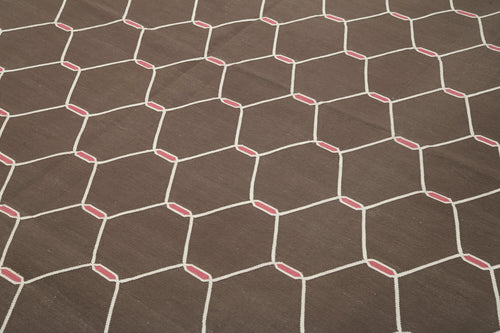 Geometric Duri Kahverengi Geometrik Pamuk Yün El Dokuma Halısı 247x298 Agacan