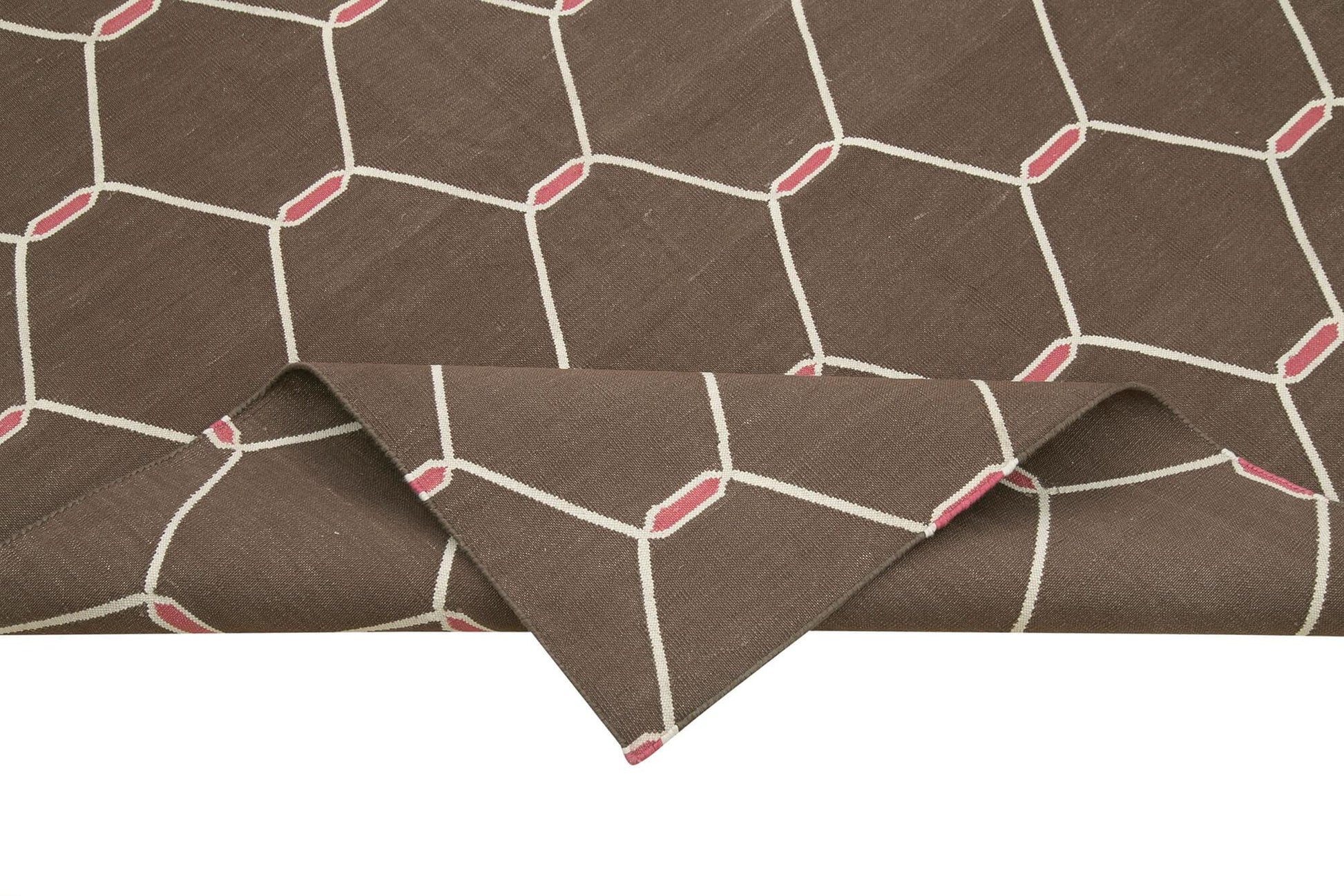 Geometric Duri Kahverengi Geometrik Pamuk Yün El Dokuma Halısı 247x298 Agacan