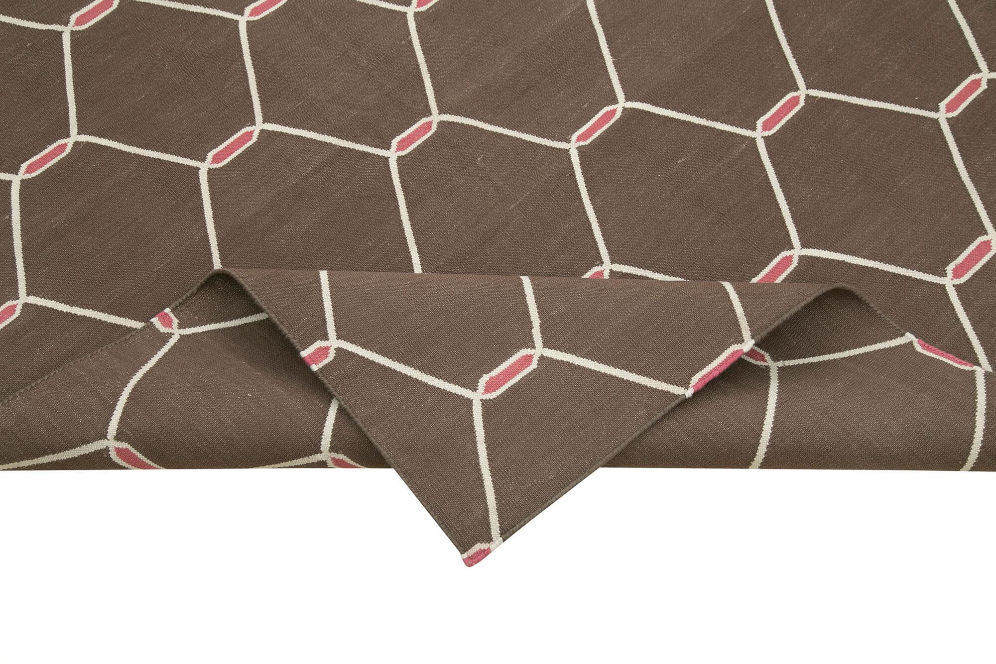 Geometric Duri Kahverengi Geometrik Pamuk Yün El Dokuma Halısı 247x298 Agacan