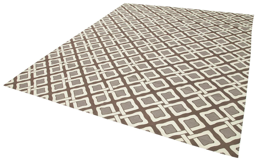 Geometric Duri Kahverengi Geometrik Pamuk Yün El Dokuma Halısı 241x301 Agacan