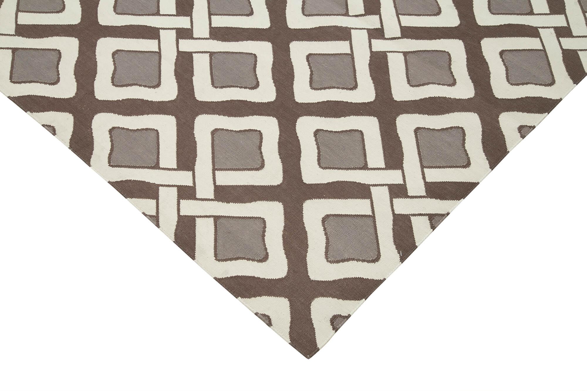 Geometric Duri Kahverengi Geometrik Pamuk Yün El Dokuma Halısı 241x301 Agacan