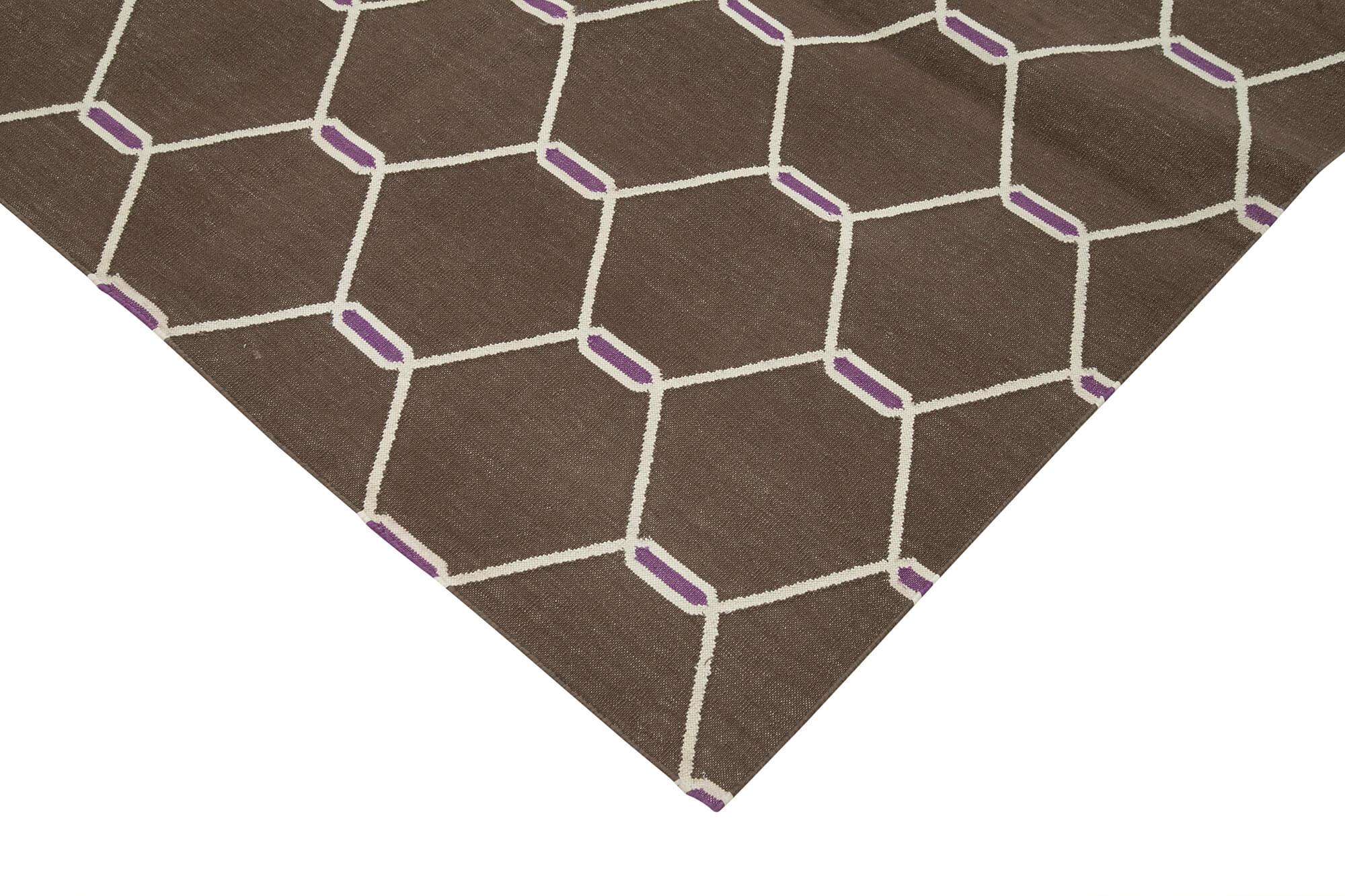Geometric Duri Kahverengi Geometrik Pamuk Yün El Dokuma Halısı 245x300 Agacan