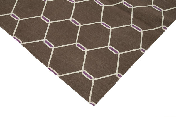 Geometric Duri Kahverengi Geometrik Pamuk Yün El Dokuma Halısı 245x300 Agacan