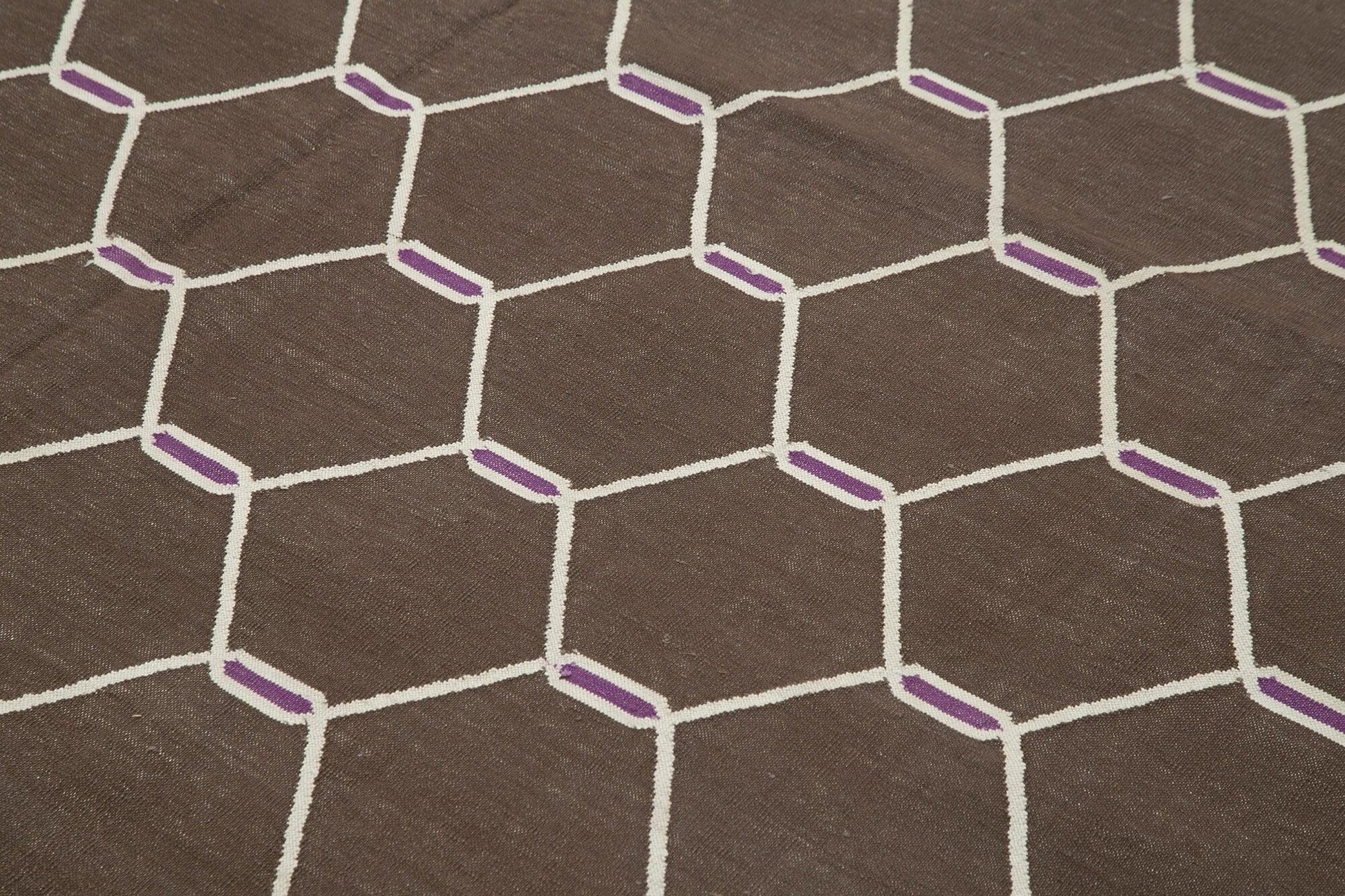 Geometric Duri Kahverengi Geometrik Pamuk Yün El Dokuma Halısı 245x300 Agacan