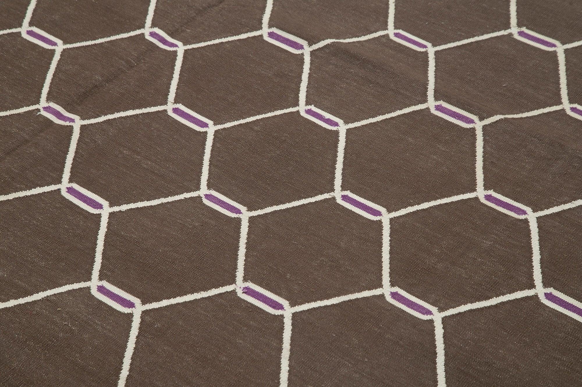 Geometric Duri Kahverengi Geometrik Pamuk Yün El Dokuma Halısı 245x300 Agacan