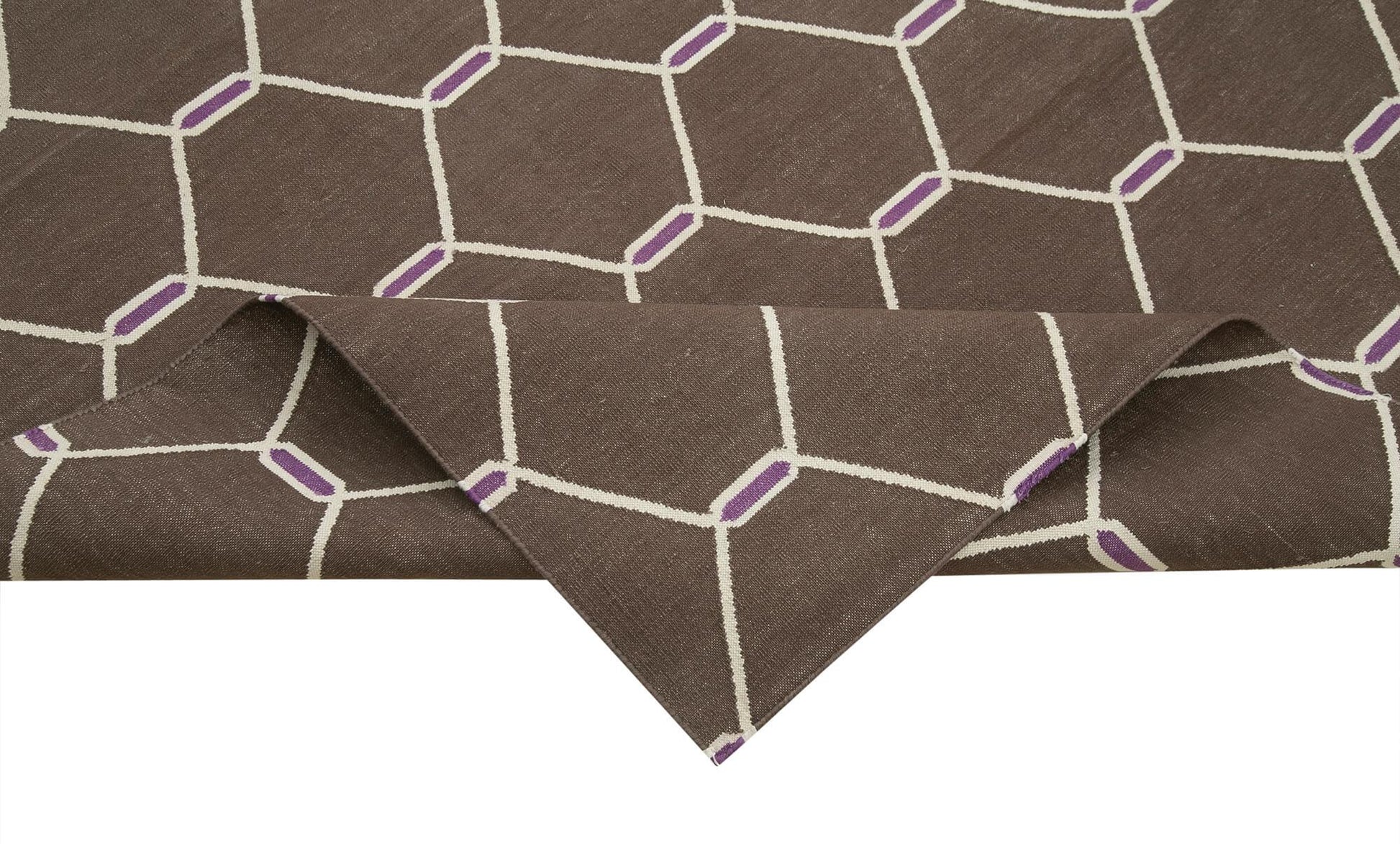 Geometric Duri Kahverengi Geometrik Pamuk Yün El Dokuma Halısı 245x300 Agacan
