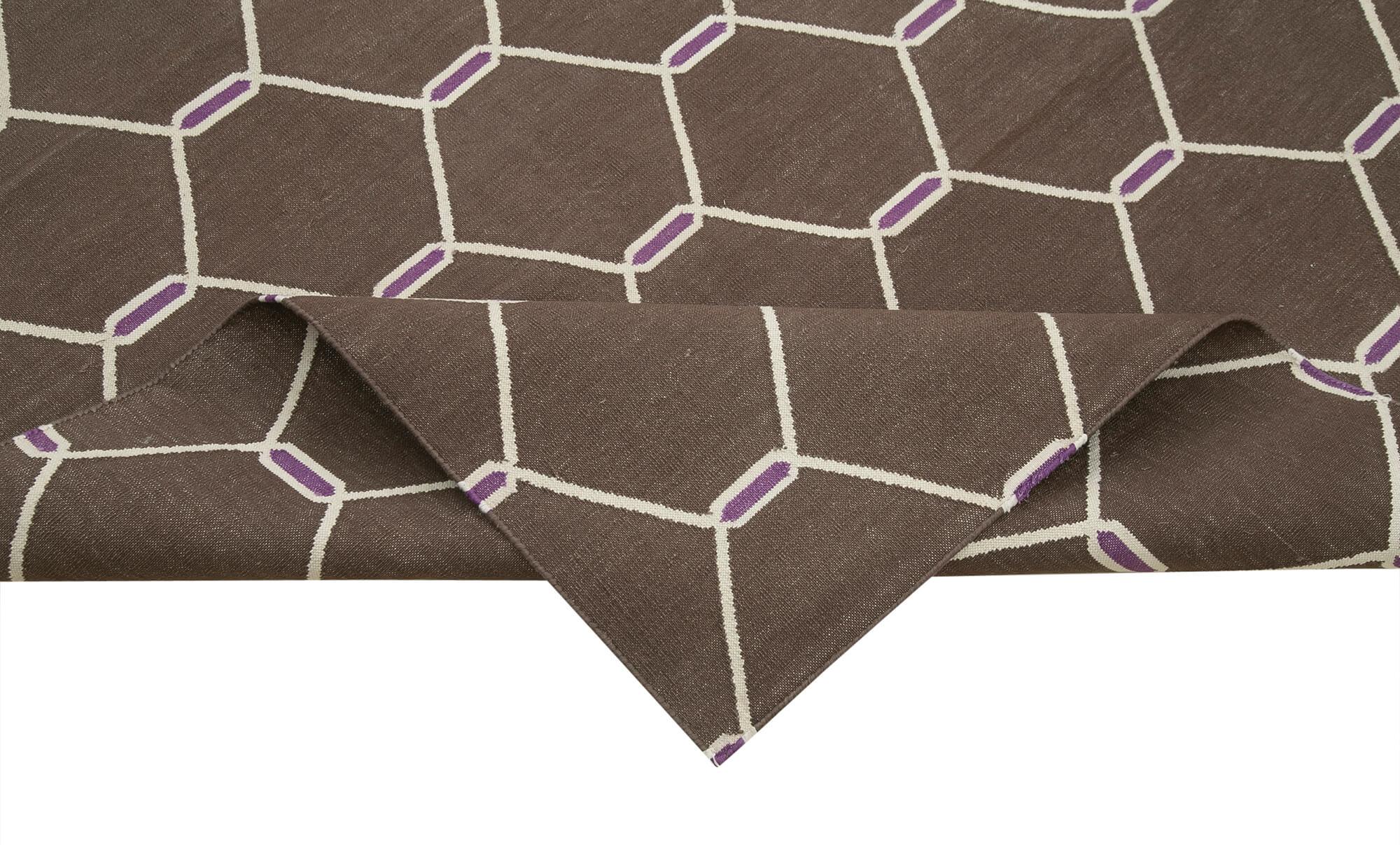 Geometric Duri Kahverengi Geometrik Pamuk Yün El Dokuma Halısı 245x300 Agacan