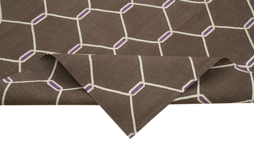 Geometric Duri Kahverengi Geometrik Pamuk Yün El Dokuma Halısı 245x300 Agacan