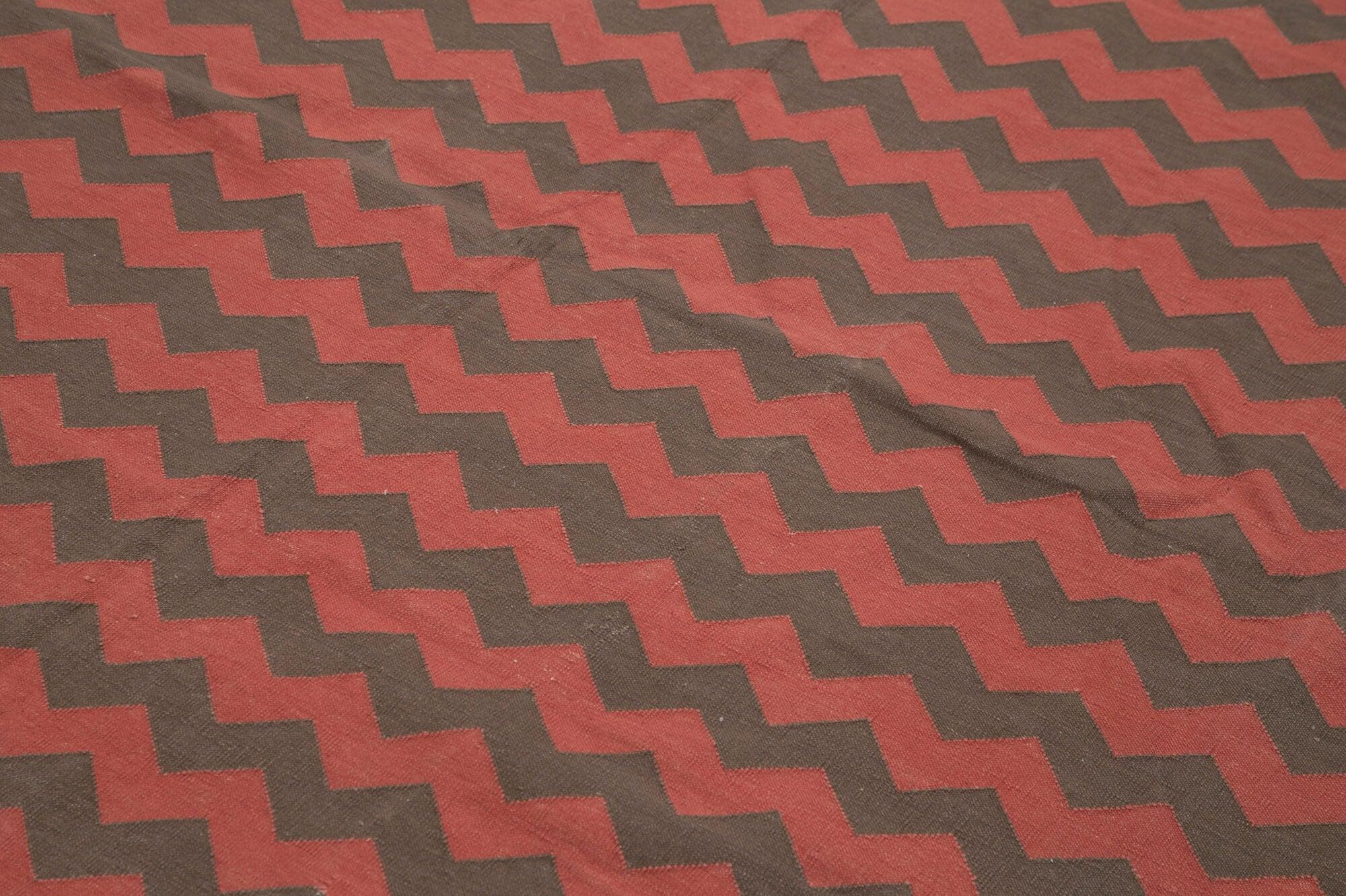 Geometric Duri Kahverengi Geometrik Pamuk Yün El Dokuma Halısı 244x300 Agacan