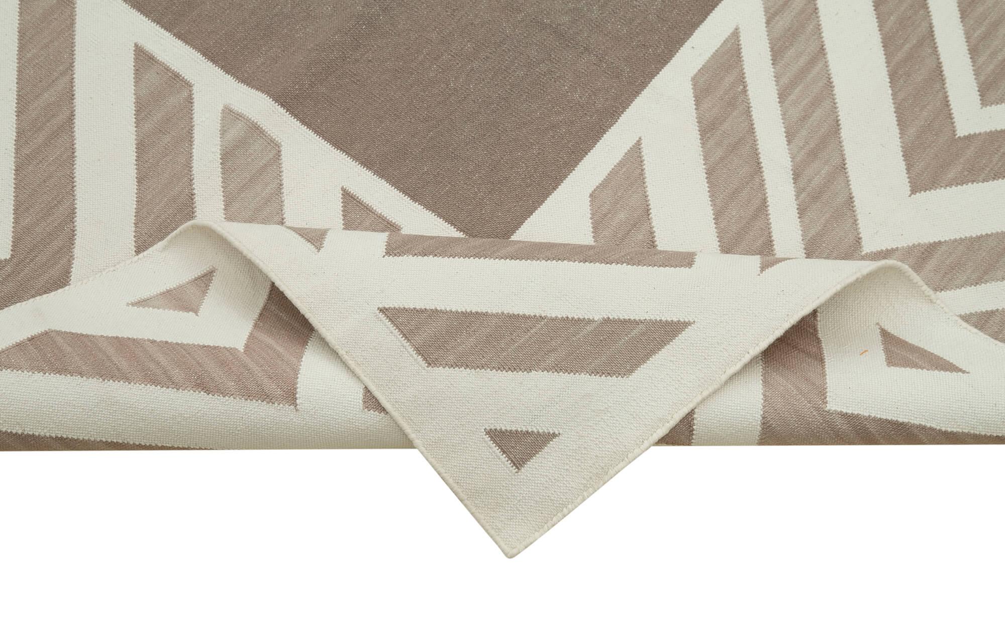Geometric Duri Kahverengi Geometrik Pamuk Yün El Dokuma Halısı 246x300 Agacan