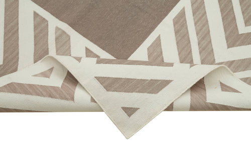 Geometric Duri Kahverengi Geometrik Pamuk Yün El Dokuma Halısı 246x300 Agacan