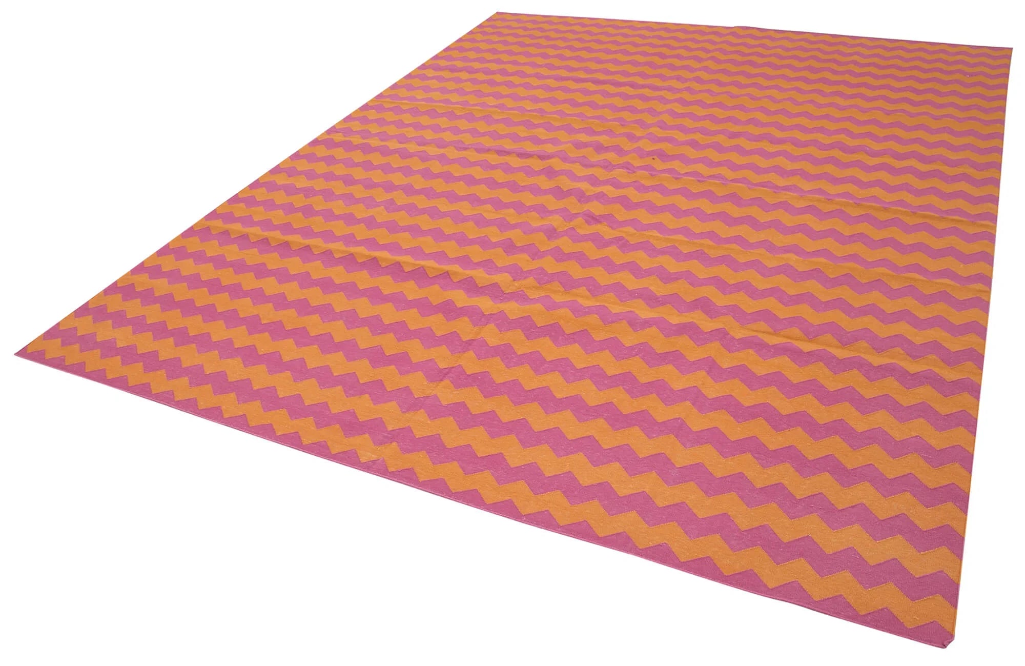Geometric Duri Turuncu Geometrik Pamuk Yün El Dokuma Halısı 240x300 Agacan