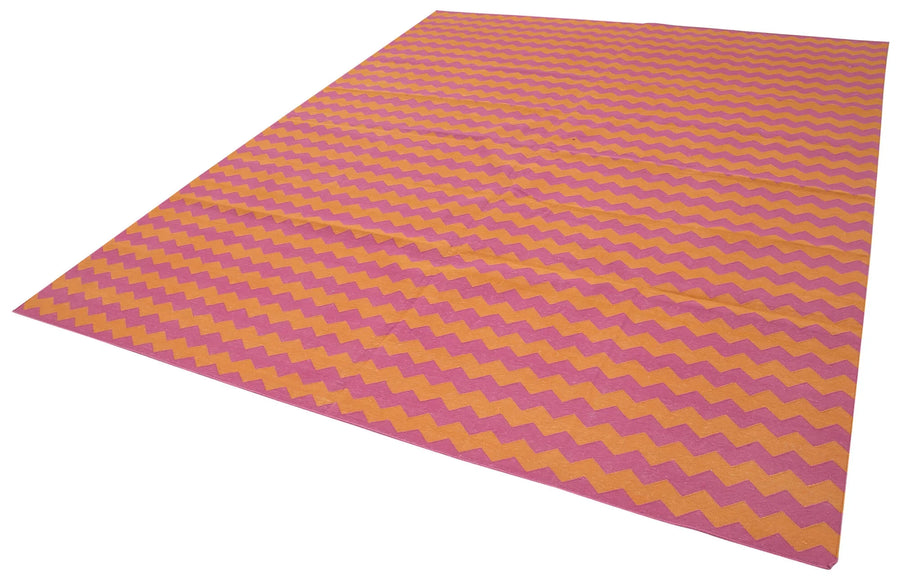 Geometric Duri Turuncu Geometrik Pamuk Yün El Dokuma Halısı 240x300 Agacan