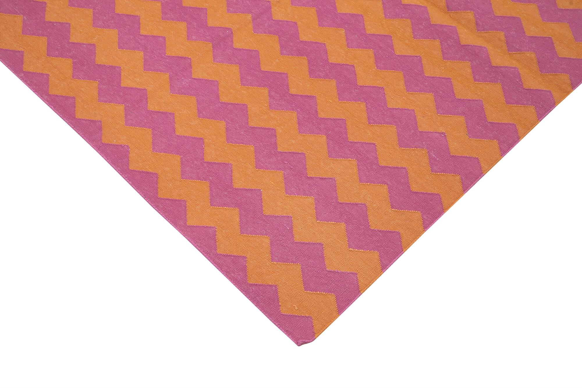 Geometric Duri Turuncu Geometrik Pamuk Yün El Dokuma Halısı 240x300 Agacan