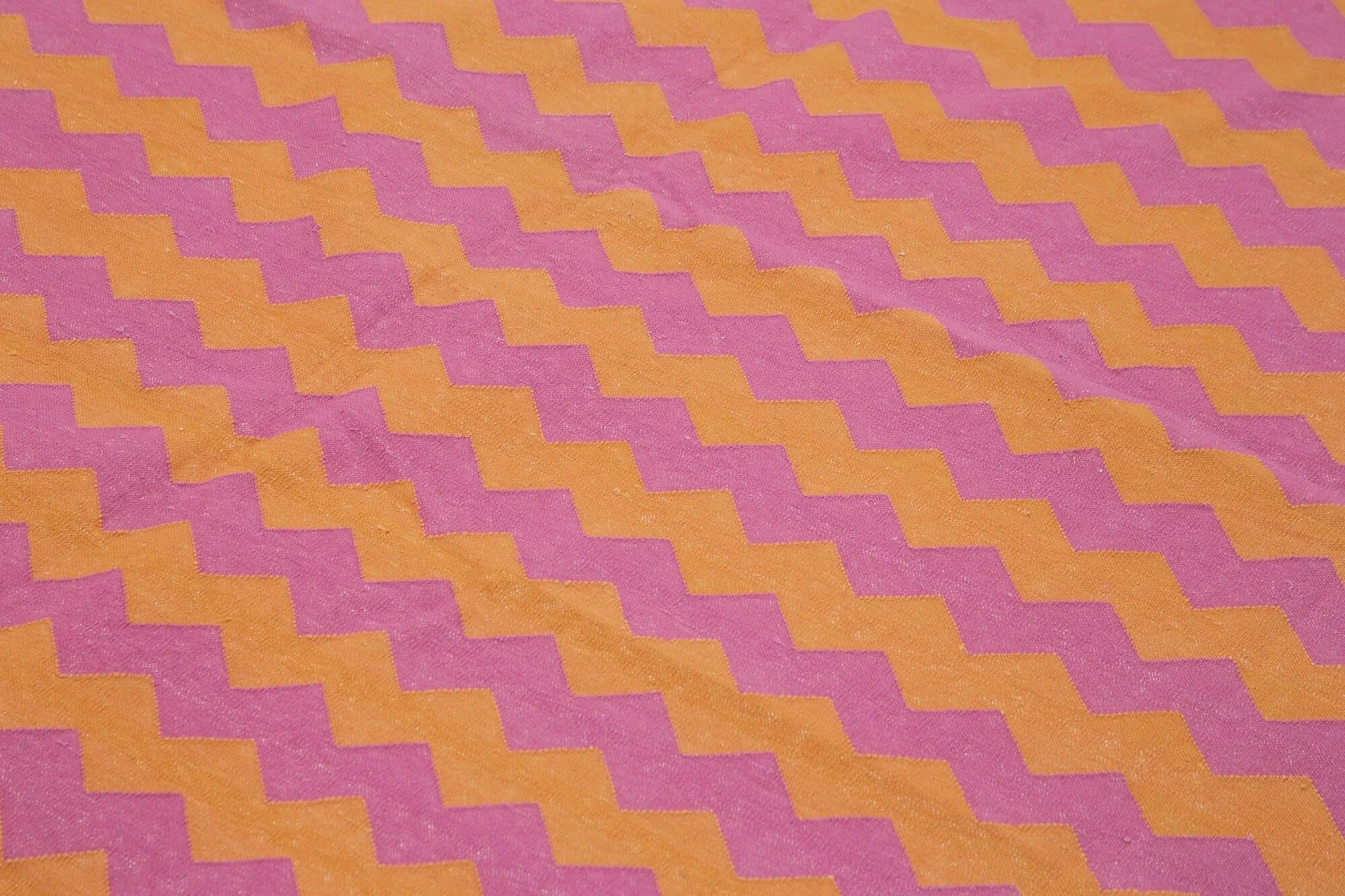 Geometric Duri Turuncu Geometrik Pamuk Yün El Dokuma Halısı 240x300 Agacan