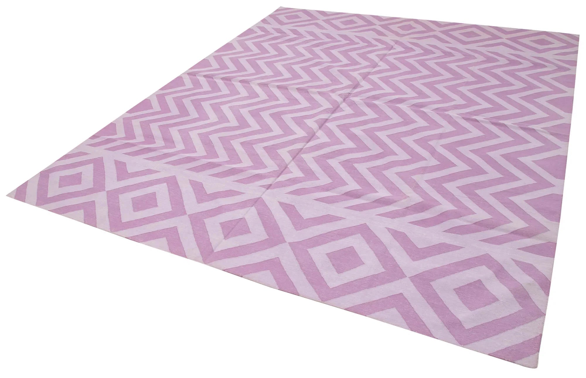 Geometric Duri Mor Geometrik Pamuk Yün El Dokuma Halısı 242x295 Agacan