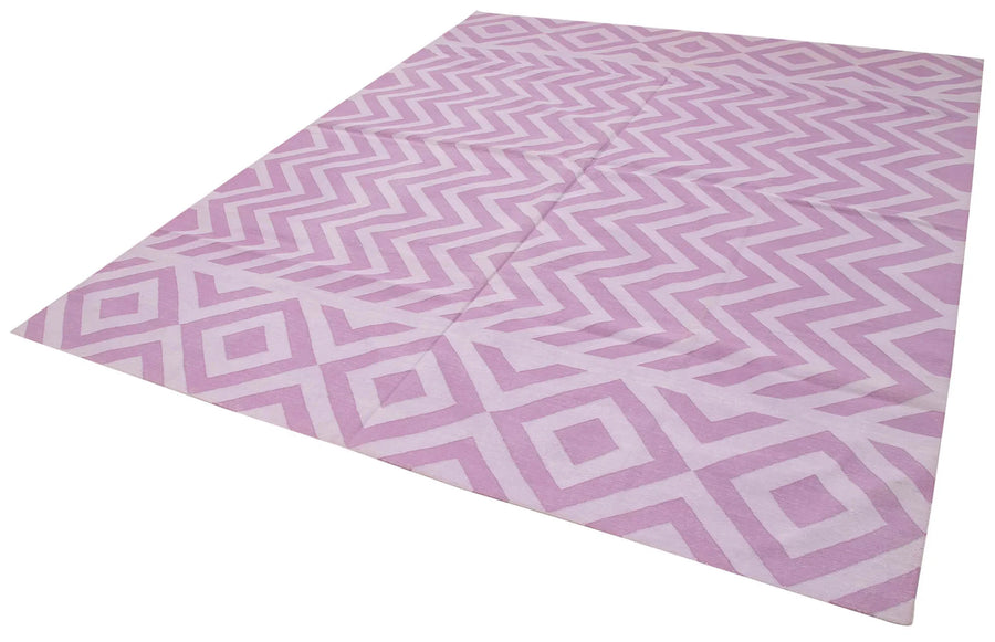Geometric Duri Mor Geometrik Pamuk Yün El Dokuma Halısı 242x295 Agacan