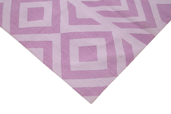 Geometric Duri Mor Geometrik Pamuk Yün El Dokuma Halısı 242x295 Agacan
