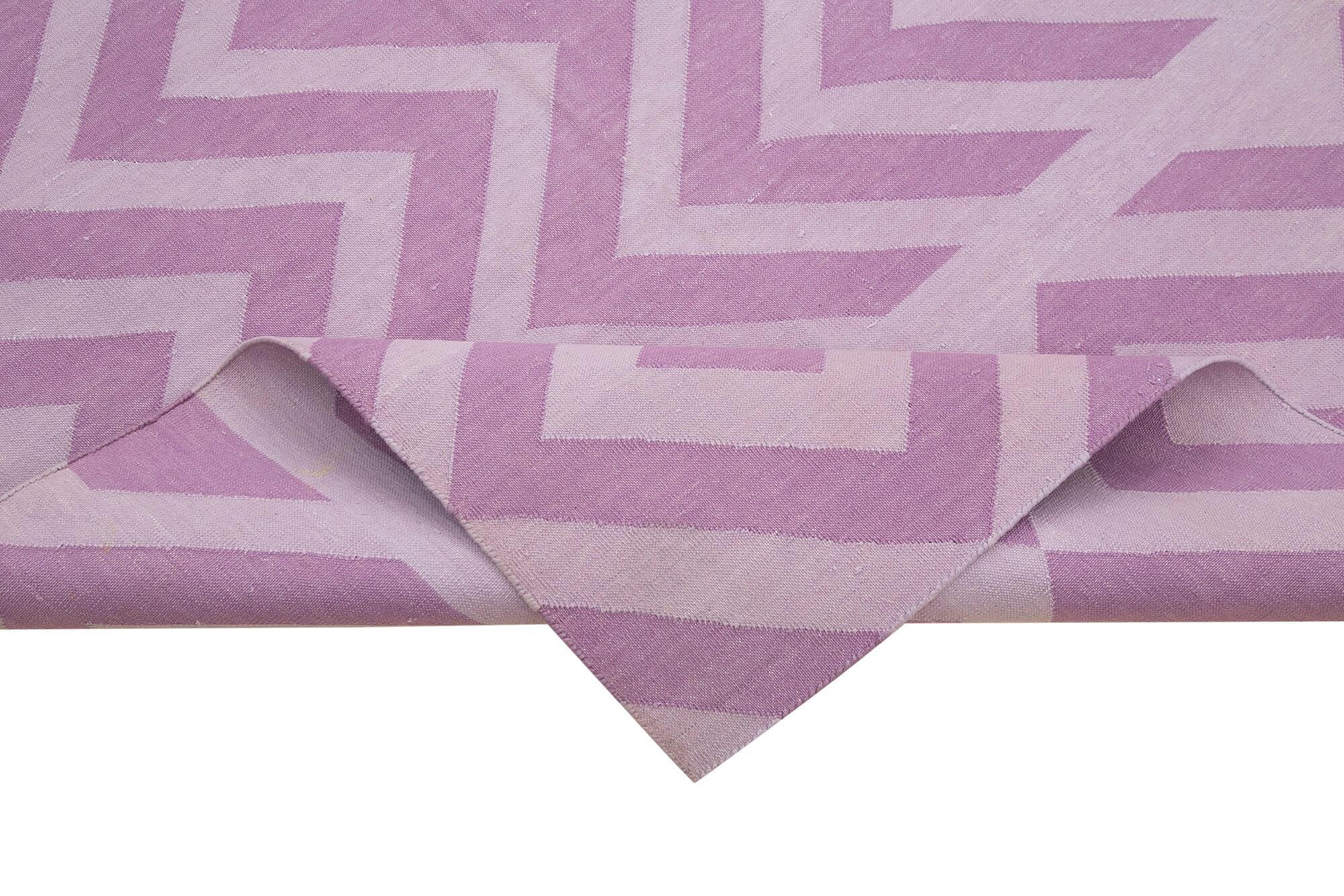 Geometric Duri Mor Geometrik Pamuk Yün El Dokuma Halısı 242x295 Agacan