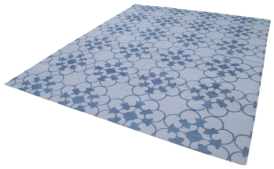 Geometric Duri Mavi Geometrik Pamuk Yün El Dokuma Halısı 246x304 Agacan