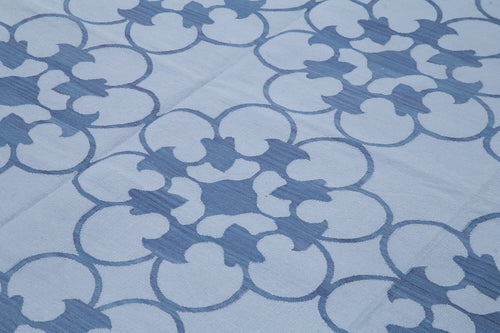 Geometric Duri Mavi Geometrik Pamuk Yün El Dokuma Halısı 246x304 Agacan