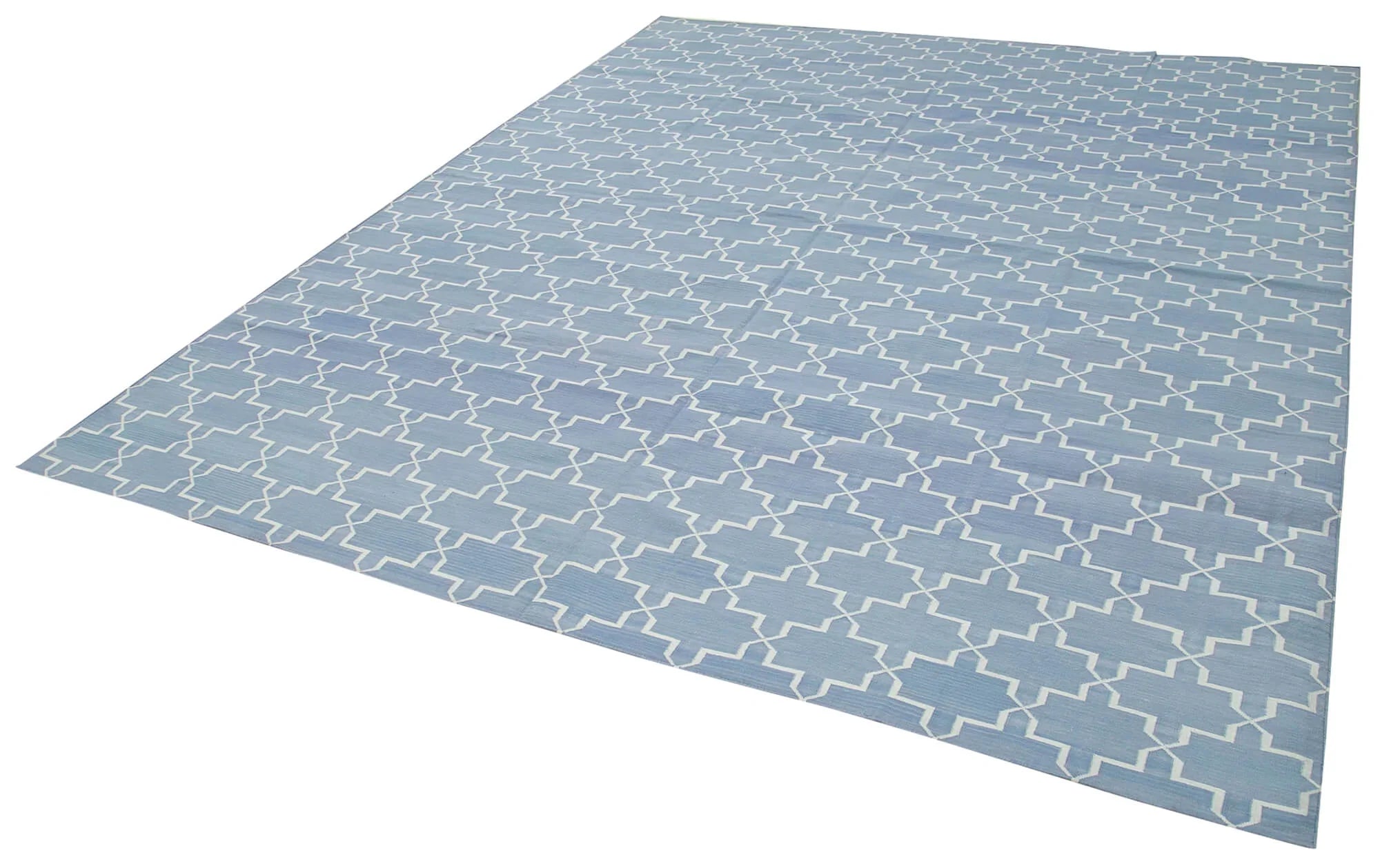 Geometric Duri Mavi Geometrik Pamuk Yün El Dokuma Halısı 250x306 Agacan