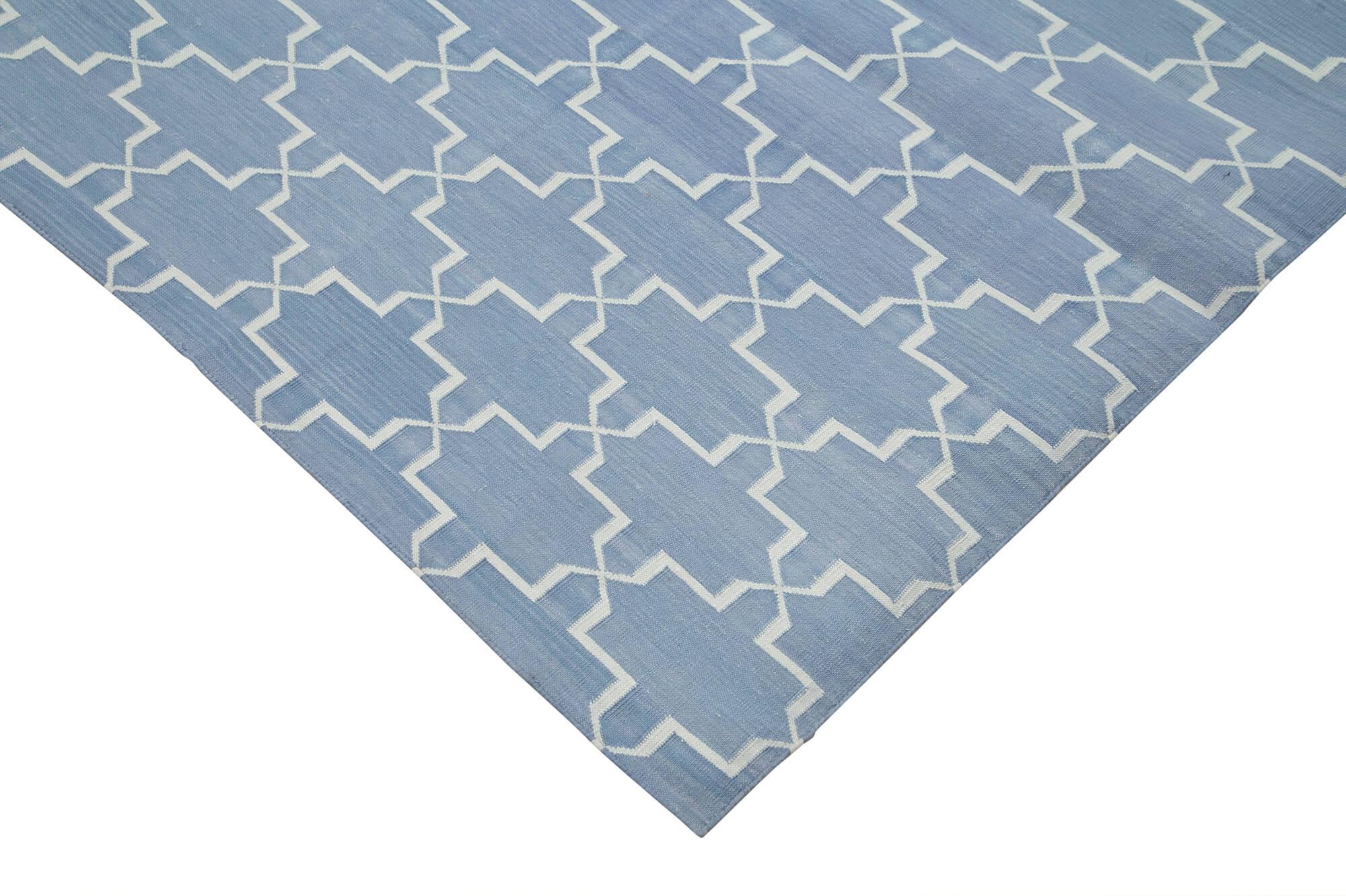Geometric Duri Mavi Geometrik Pamuk Yün El Dokuma Halısı 250x306 Agacan