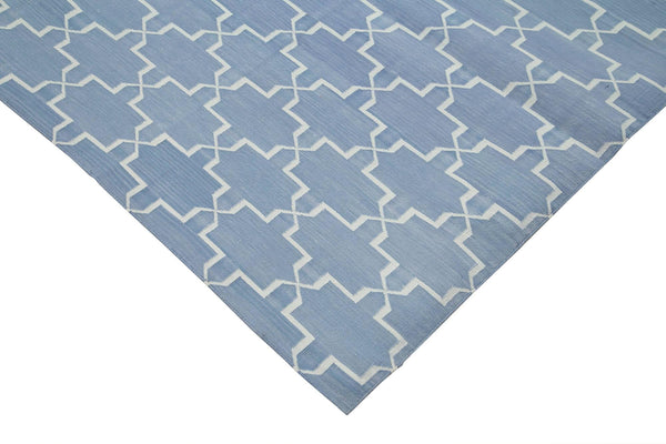 Geometric Duri Mavi Geometrik Pamuk Yün El Dokuma Halısı 250x306 Agacan