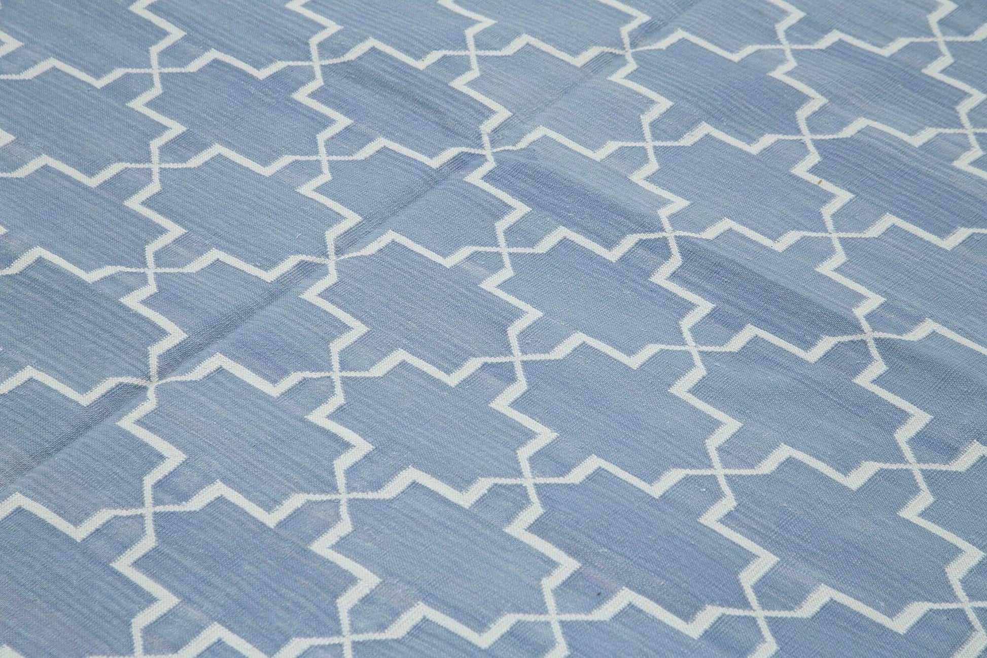 Geometric Duri Mavi Geometrik Pamuk Yün El Dokuma Halısı 250x306 Agacan
