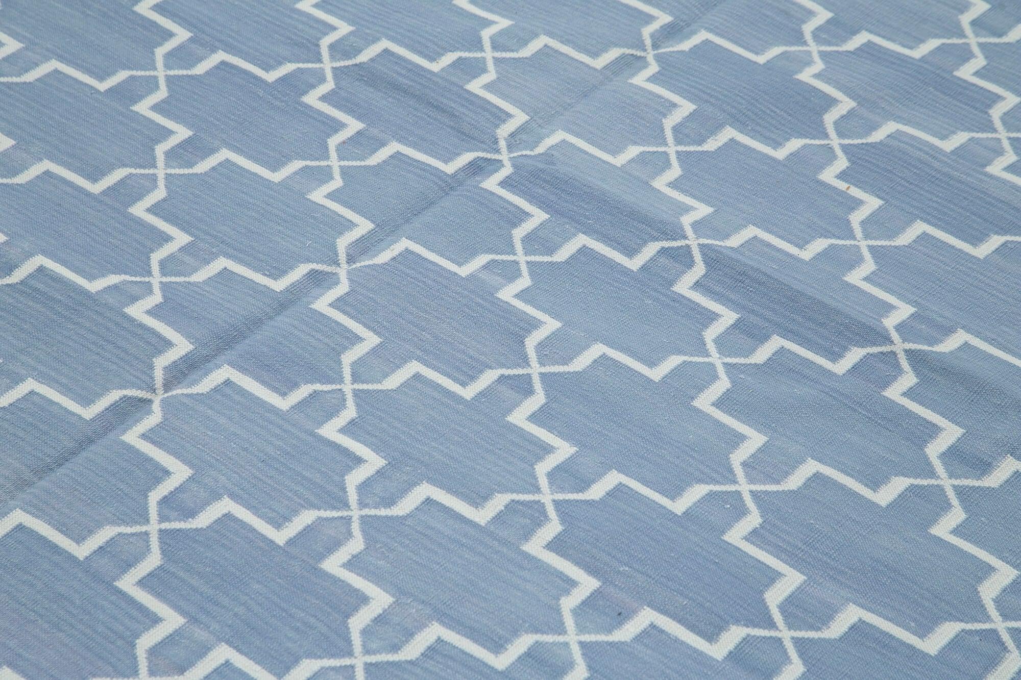 Geometric Duri Mavi Geometrik Pamuk Yün El Dokuma Halısı 250x306 Agacan