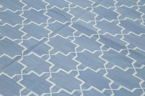 Geometric Duri Mavi Geometrik Pamuk Yün El Dokuma Halısı 250x306 Agacan