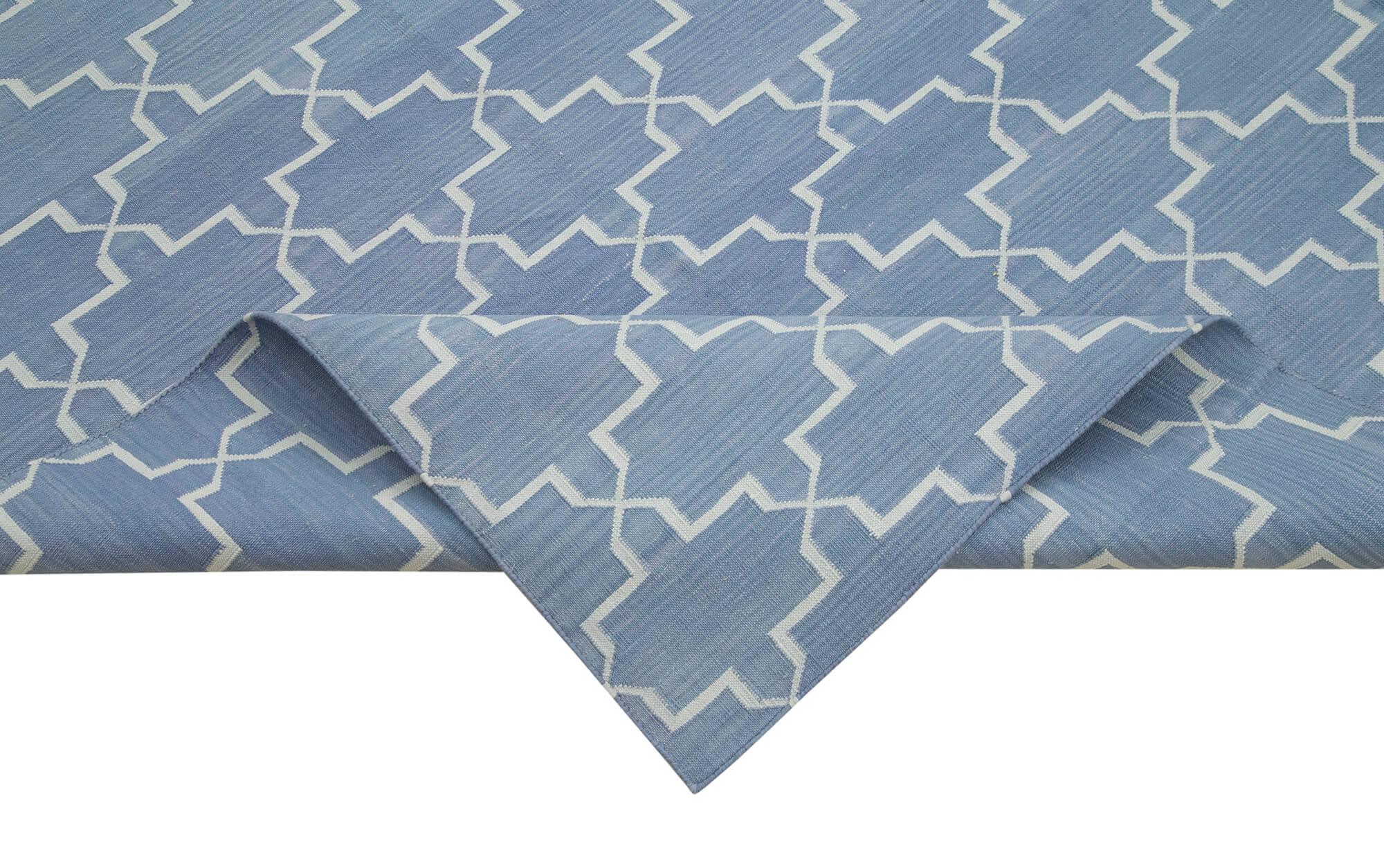 Geometric Duri Mavi Geometrik Pamuk Yün El Dokuma Halısı 250x306 Agacan