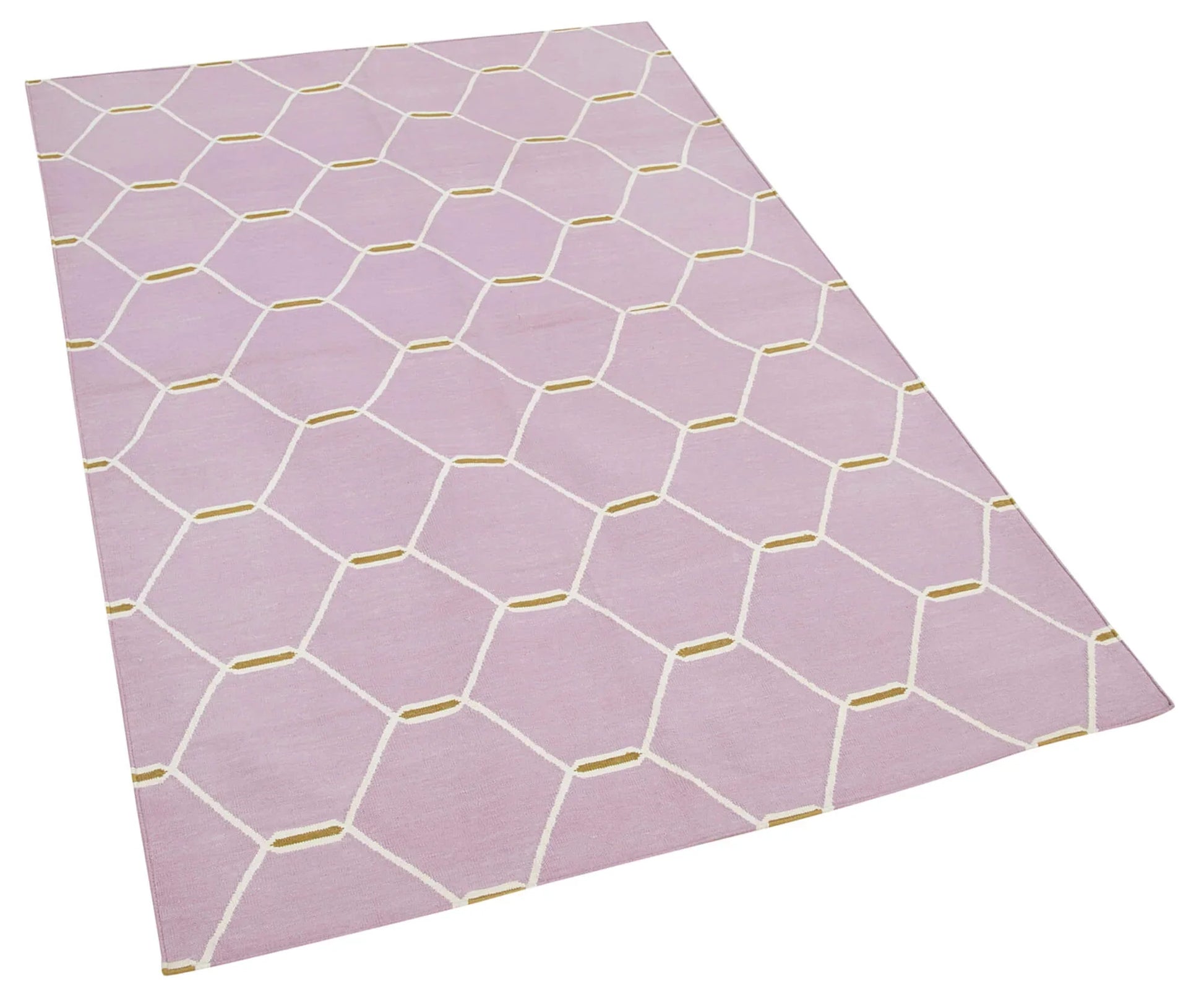 Geometric Duri Mor Geometrik Pamuk Yün El Dokuma Halısı 172x108 Agacan