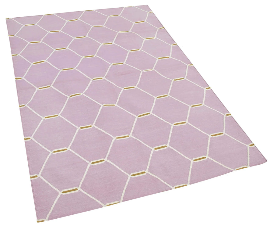 Geometric Duri Mor Geometrik Pamuk Yün El Dokuma Halısı 172x108 Agacan