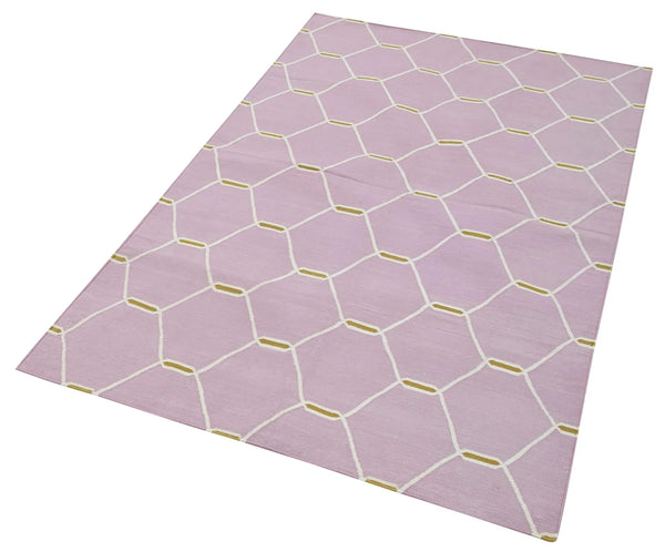 Geometric Duri Mor Geometrik Pamuk Yün El Dokuma Halısı 172x108 Agacan