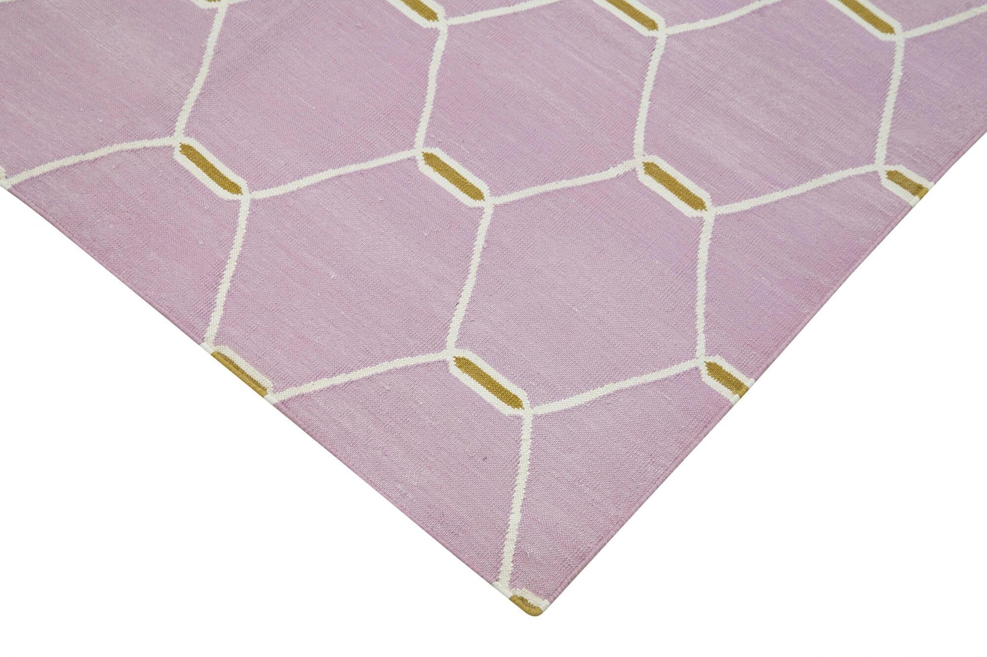 Geometric Duri Mor Geometrik Pamuk Yün El Dokuma Halısı 172x108 Agacan