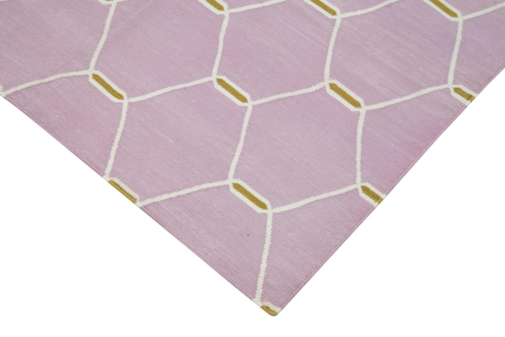 Geometric Duri Mor Geometrik Pamuk Yün El Dokuma Halısı 172x108 Agacan
