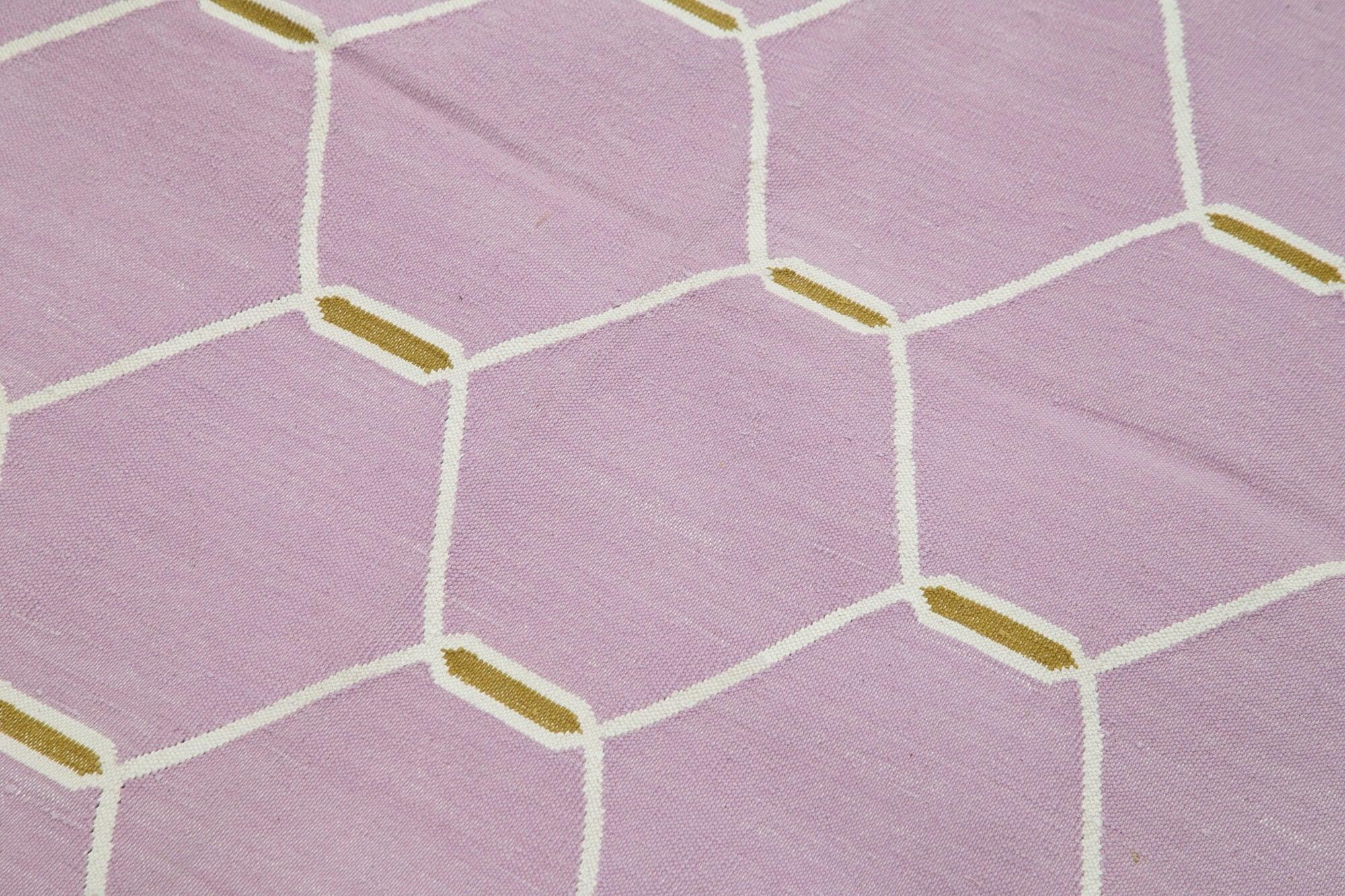 Geometric Duri Mor Geometrik Pamuk Yün El Dokuma Halısı 172x108 Agacan