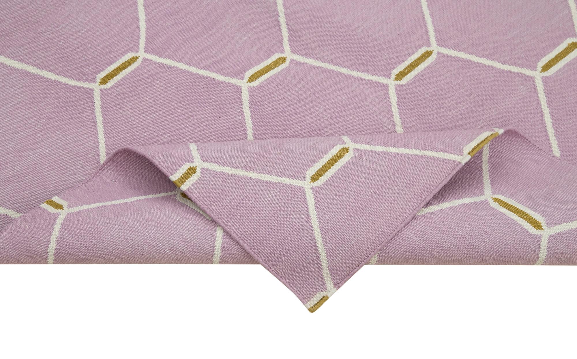 Geometric Duri Mor Geometrik Pamuk Yün El Dokuma Halısı 172x108 Agacan