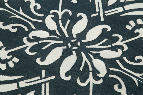 Geometric Duri Siyah Geometrik Pamuk Yün El Dokuma Halısı 108x165 Agacan