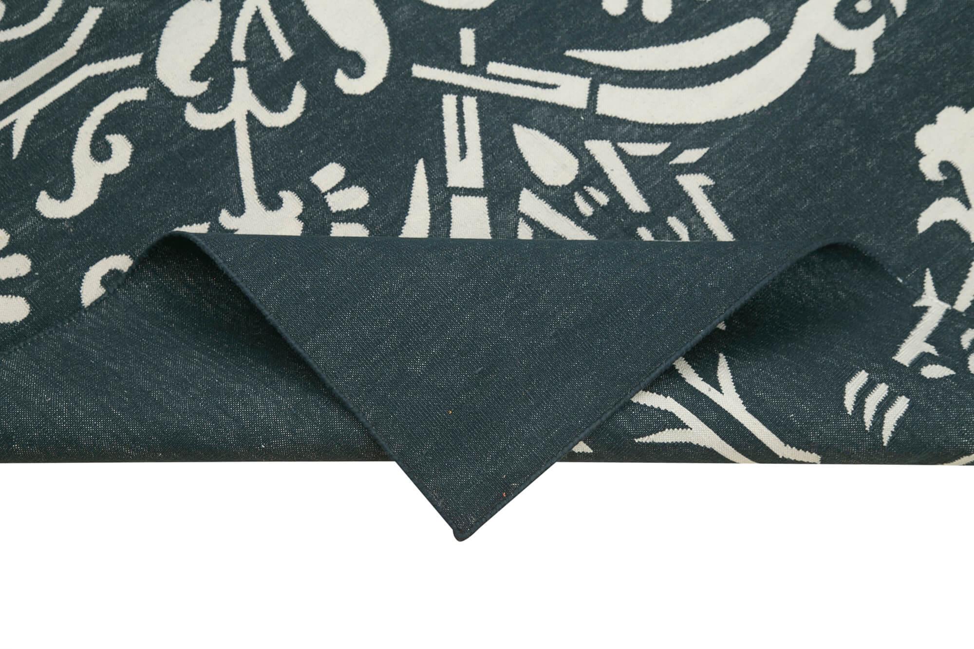 Geometric Duri Siyah Geometrik Pamuk Yün El Dokuma Halısı 108x165 Agacan