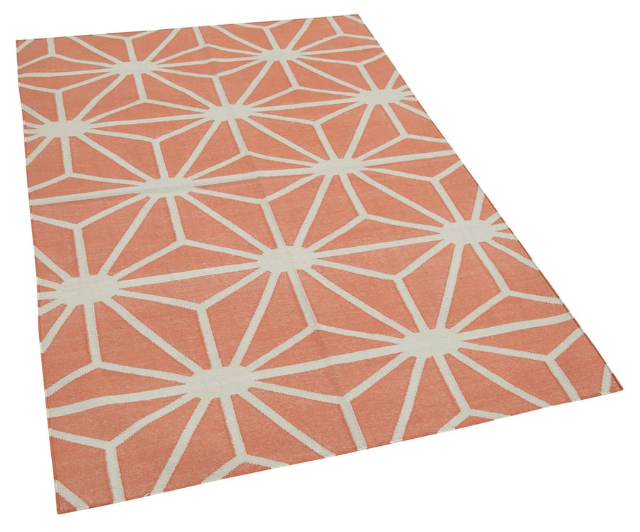Geometric Duri Turuncu Geometrik Pamuk Yün El Dokuma Halısı 110x166 Agacan