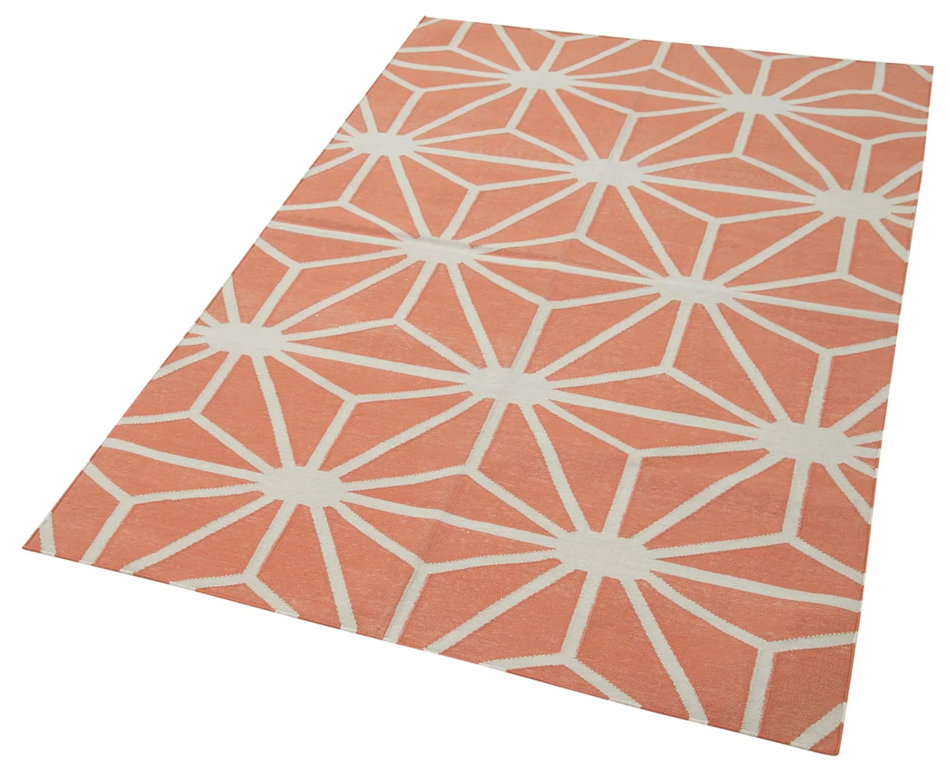 Geometric Duri Turuncu Geometrik Pamuk Yün El Dokuma Halısı 110x166 Agacan