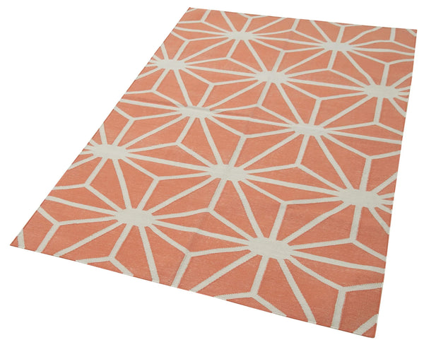 Geometric Duri Turuncu Geometrik Pamuk Yün El Dokuma Halısı 110x166 Agacan