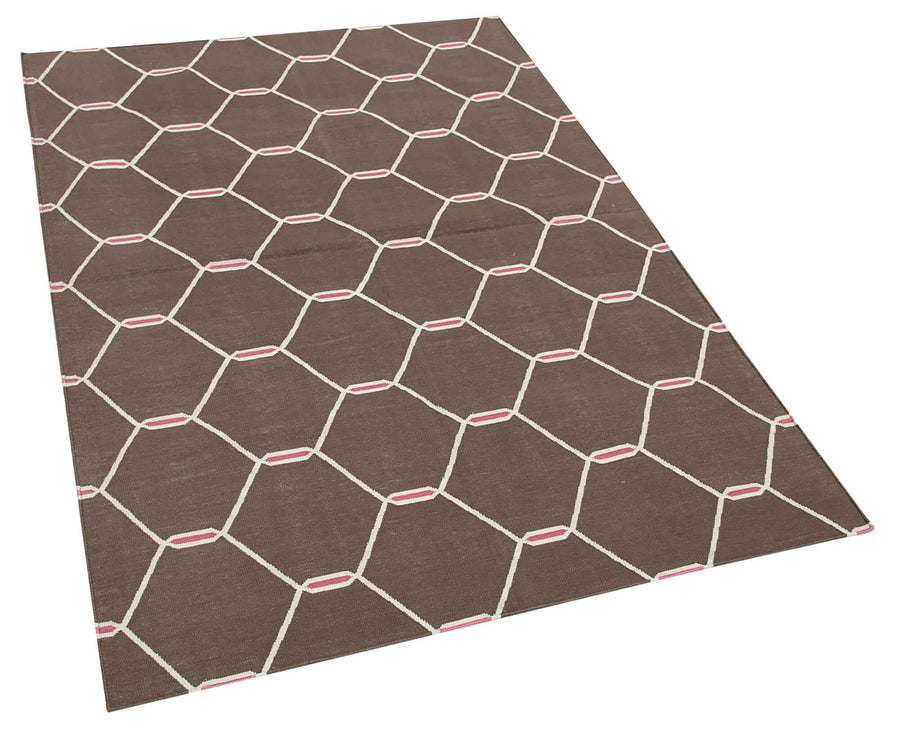 Geometric Duri Kahverengi Geometrik Pamuk Yün El Dokuma Halısı 111x164 Agacan